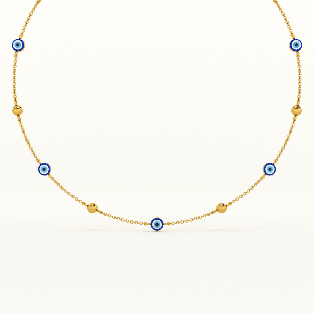 Evil Eye 925 Silver with Metal Balls Station Necklace