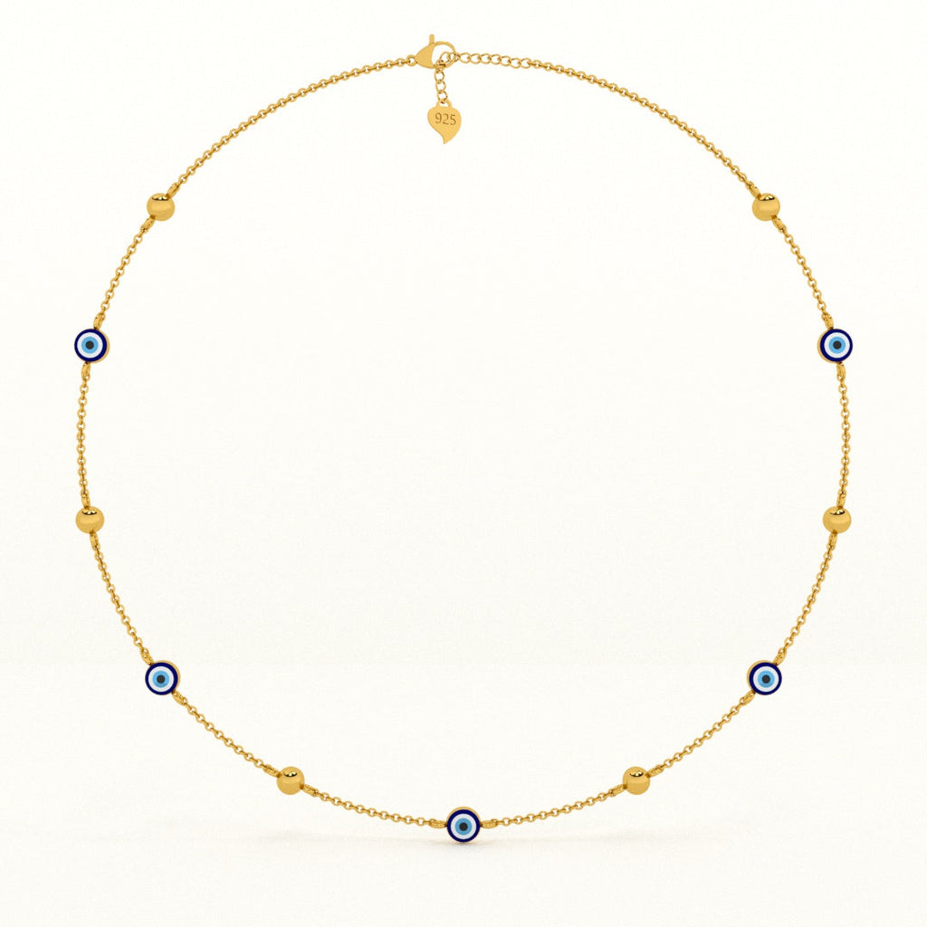 Evil Eye 925 Silver with Metal Balls Station Necklace