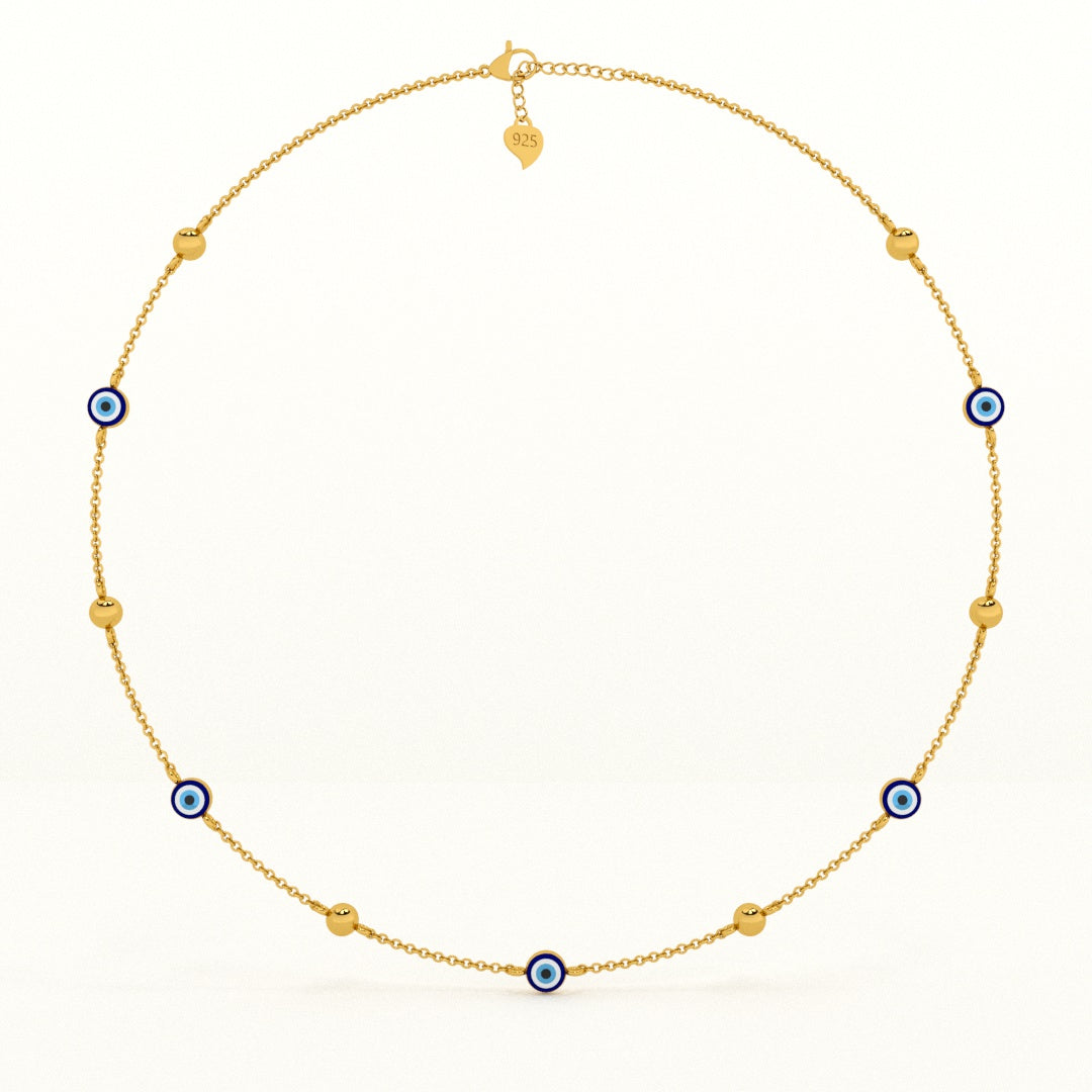 Evil Eye 925 Silver with Metal Balls Station Necklace