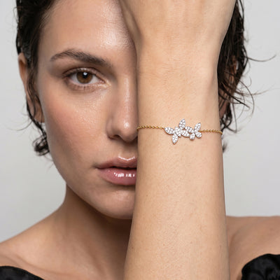 Dual Butterfly 9KT Gold Laboratory Grown Diamond Bracelet