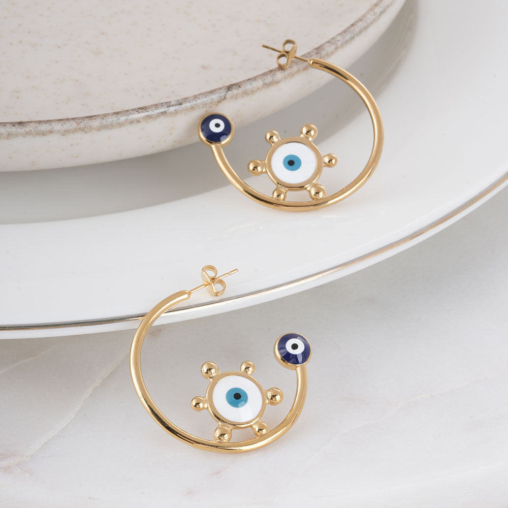 Gold Evil Eye Hoop Earrings