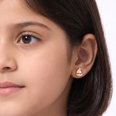 Playful Sailboat 9KT Gold Stud Earrings for Kids