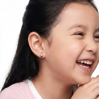 Sweet Cupcake 9KT Gold Stud Earrings for Kids