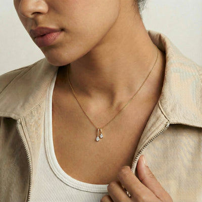 Dual Teardrop Charm 9KT Gold Laboratory Grown Diamond Pendant