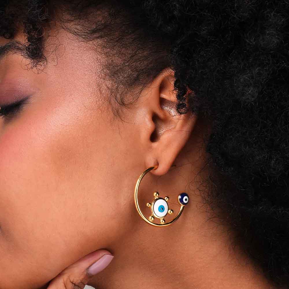 Gold Evil Eye Hoop Earrings