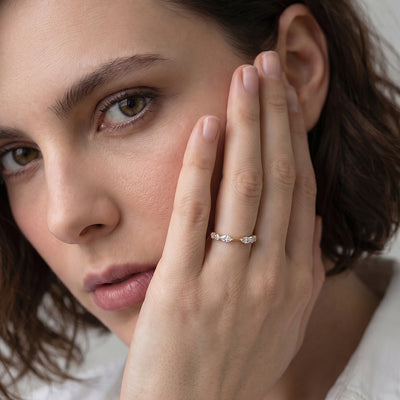 Marquise Station 9KT Gold Laboratory Grown Diamond Ring