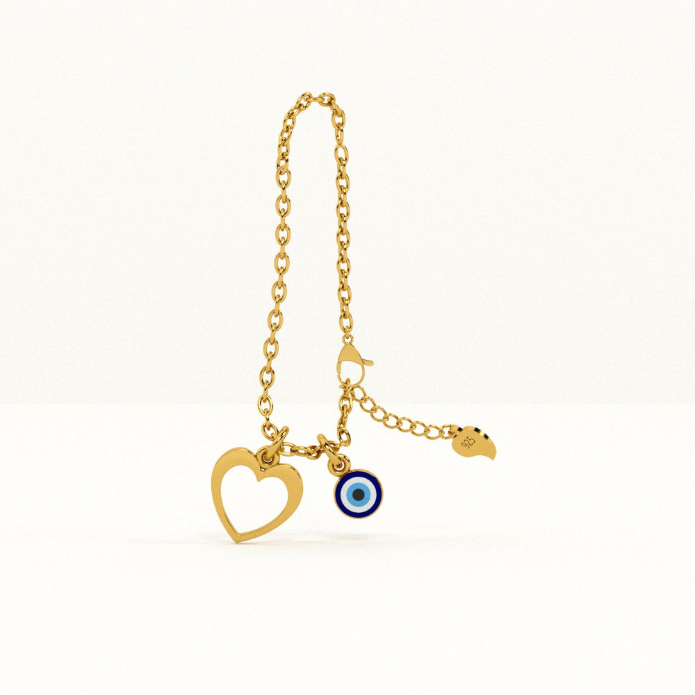 Heart Along Evil Eye 925 Silver Watch Charm