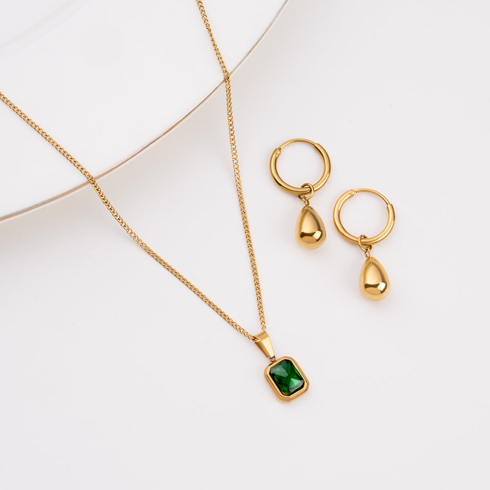 Classic Green Glow Drop Jewellery Set