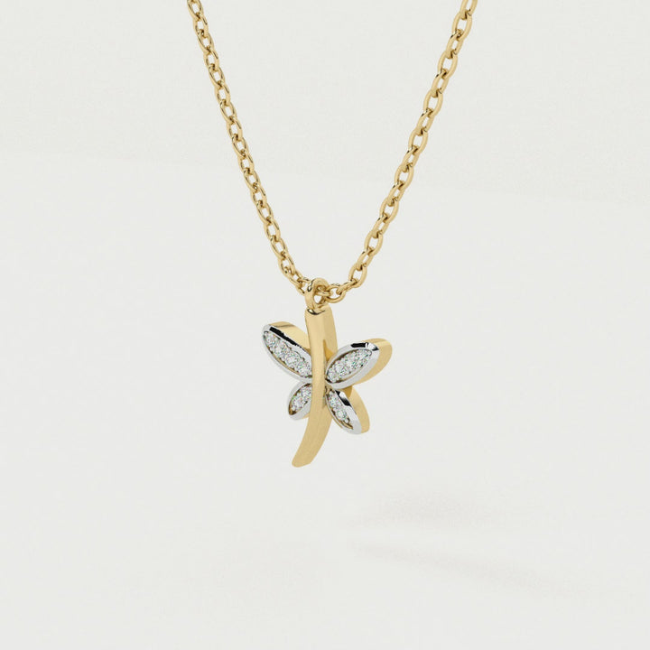 Dancing Dragonfly 9KT Gold Lab Grown Diamond Necklace